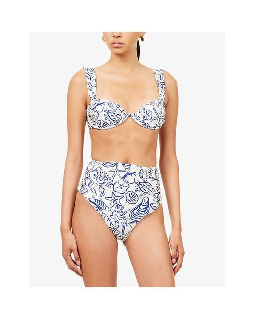 Jonathan Simkhai Blue Anniston Ruched Bikini Top