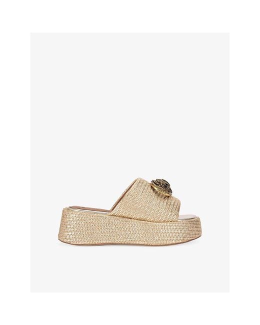 Kurt Geiger Natural Chelsea Logo-Plaque Woven Platform Mules