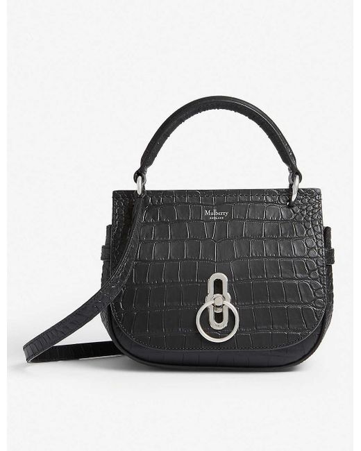 Mulberry Black Amberley Small Croc-embossed Leather Satchel