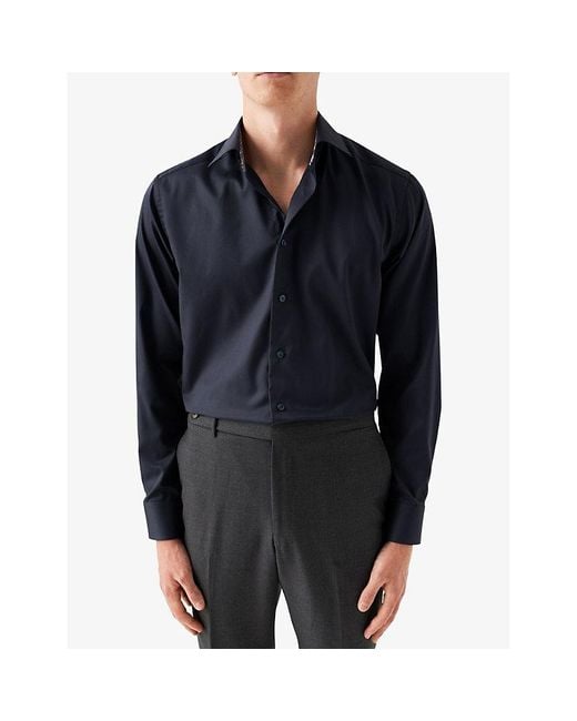 Eton of Sweden Blue Business Signature Buttoned-cuff Regular-fit Cotton-twill Shirt for men