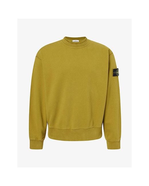 Stone Island Green Brushed Compass-Badge Cotton-Fleece Sweatshirt for men
