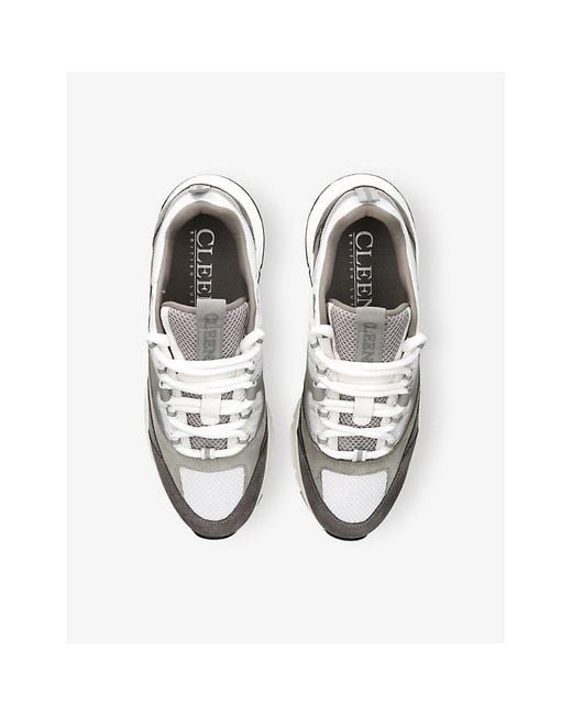 Cleens White Aero Runner Leather, Suede And Mesh Trainers for men