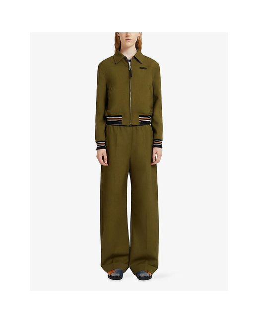 Marni Green Patchwork Boxy-Fit Wool Shirt