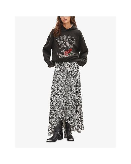 The Kooples Black Graphic-Print Relaxed-Fit Cotton Hoody