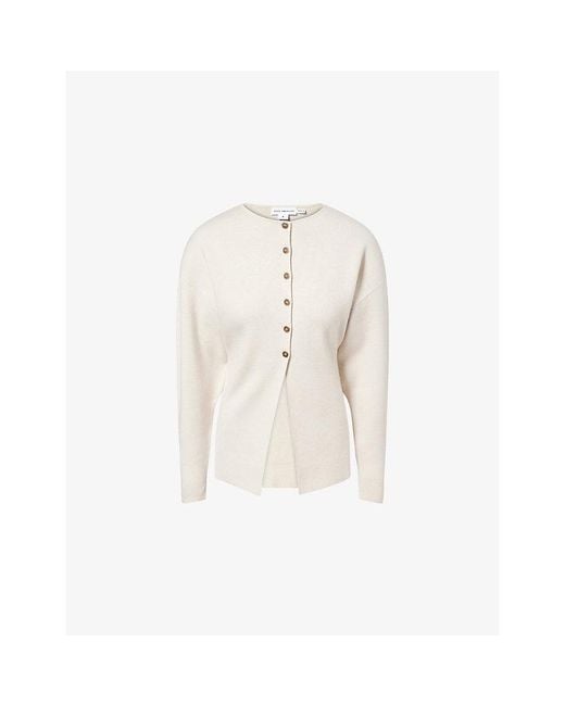 GOOD AMERICAN White Exaggerated-Sleeve Ribbed Woven Cardigan
