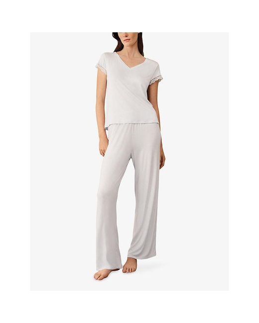 The White Company White Lace-Trim V-Neck Stretch-Jersey Pyjama Set