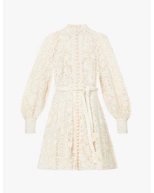 Zimmermann Natural Womens Ivory Cassia Puff-sleeved Cotton-lace Mini Dress Xxs