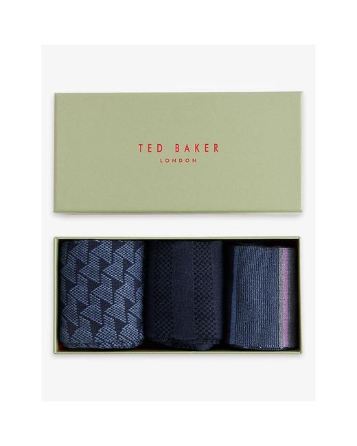 Ted Baker Blue Bluupak Stretch-cotton Socks Pack Of Three for men