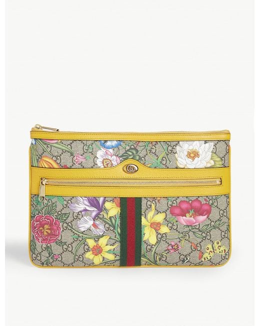 Gucci Yellow Ophidia Flora Clutch Bag