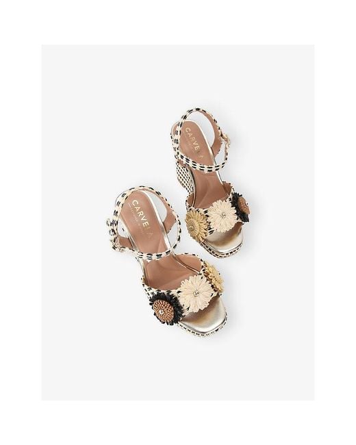 Carvela Kurt Geiger Metallic Sorrento Flower Raffia Wedge Sandals