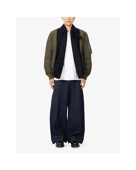 Sacai Black Contrast-Panel Relaxed-Fit Shell-Down Jacket for men