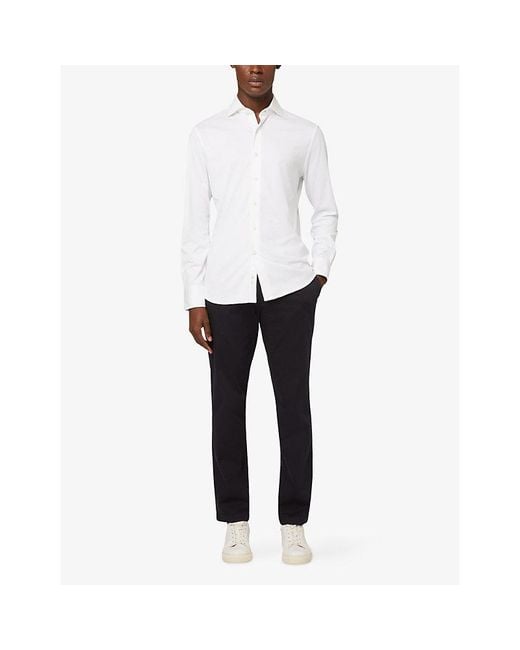 Boggi Black Tapered-Leg Mid-Rise Cotton-Blend Trousers for men