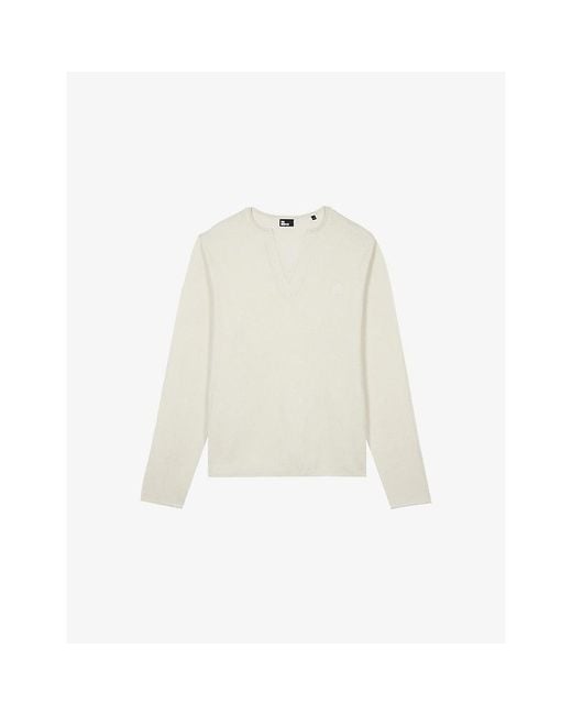 The Kooples White Brand-Embroidered Tunisian-Collar Cotton-Knit Sweatshirt for men