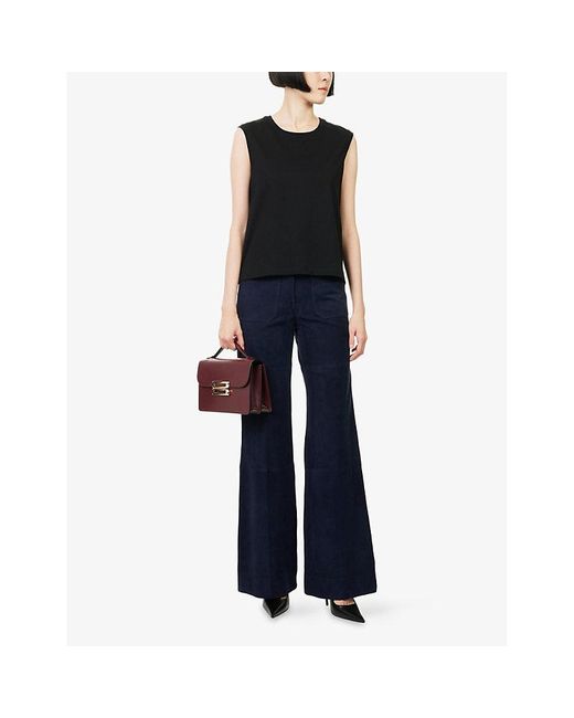 Victoria Beckham Blue Alina Flared-Leg Suede Trousers