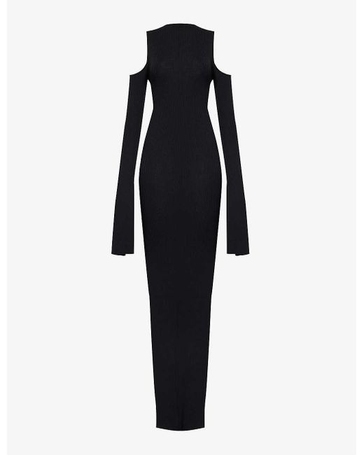 Rick Owens Blue Slim-fit Cut-out Wool Knitted Maxi Dres