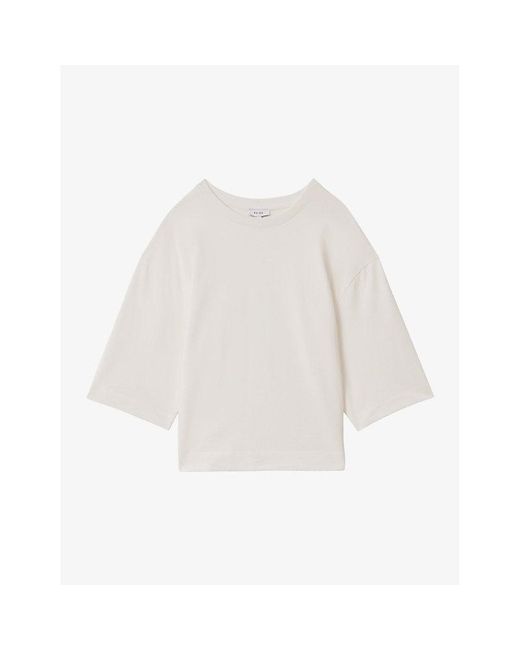 Reiss White Cassie Cropped Oversized Cotton T-shirt