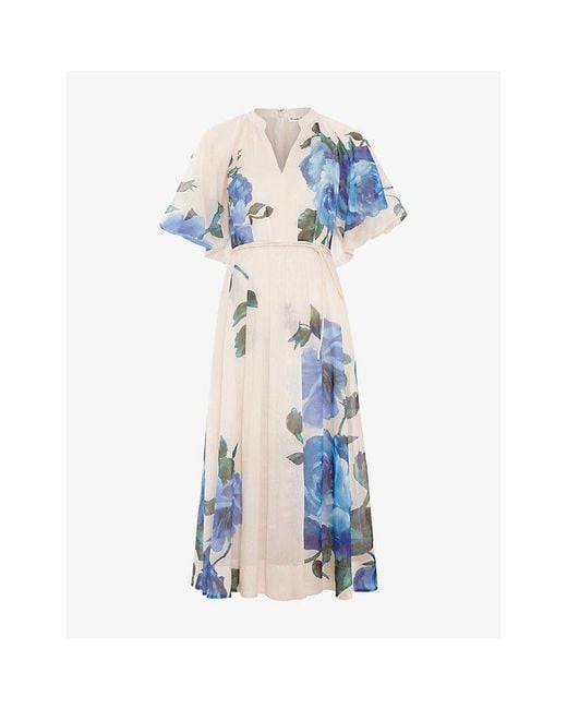 Phase Eight Blue Adeline Petite Floral-Print Woven Midi Dress