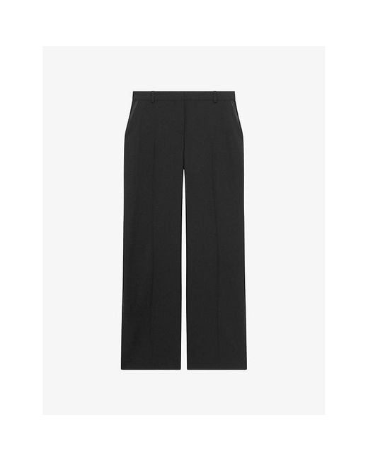 The Kooples Women's Black Satin-Trim Wide-Leg Mid-Rise Wool Pants
