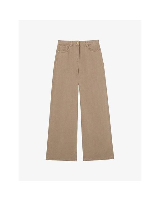 Reiss Natural Carmen Wide-Leg Linen-Blend Trousers