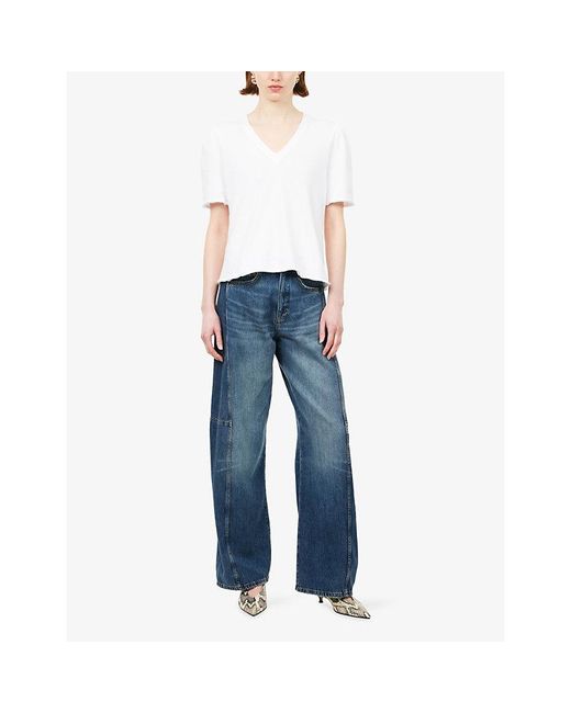 ME+EM White Raw-Trim V-Neck Cotton T-Shirt