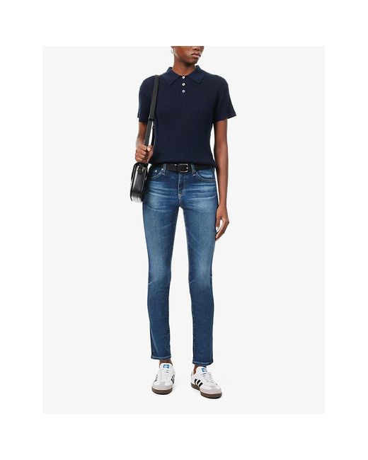 AG Jeans Blue Prima Mid-rise Slim-fit Stretch-denim Jeans