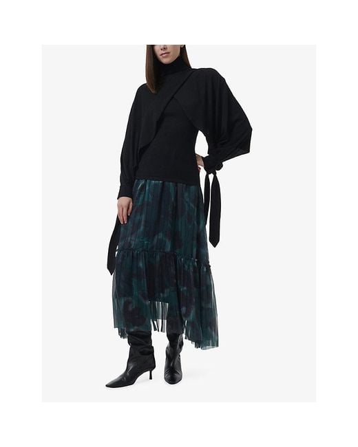 eem Blue Printed Metallic-Yarn Woven Midi Skirt