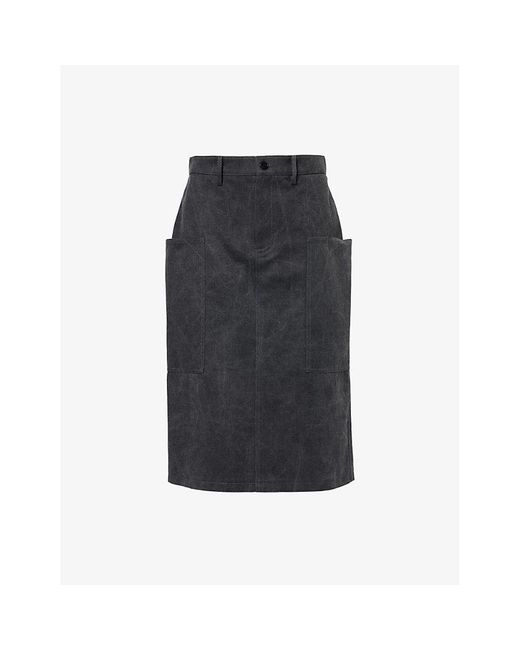 Gucci Black Canvas Patch-Pockets Cotton Midi Skirt