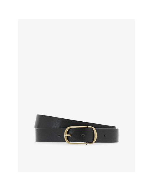 Reiss Black Zeke Hinged-Buckle Leather Belt for men