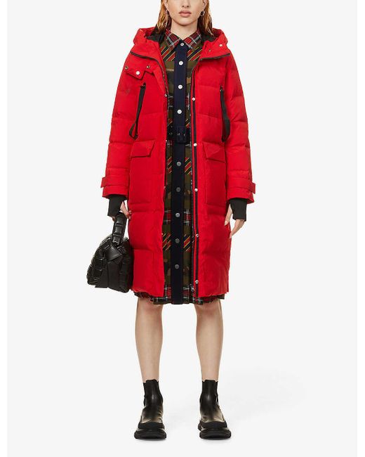 Benetton Longline Shell-down Puffer Coat in Red | Lyst