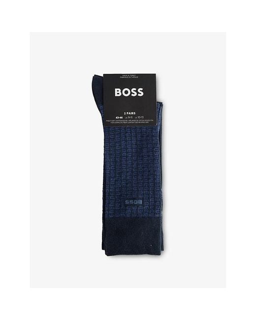 Boss Blue Fine-Knit Pack-Of-Two Stretch-Cotton Blend Socks for men