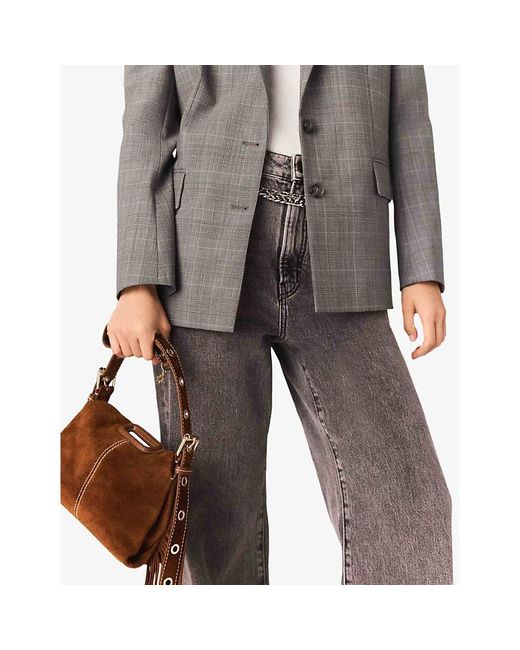 Maje Brown Miss M Mini Suede Shoulder Bag
