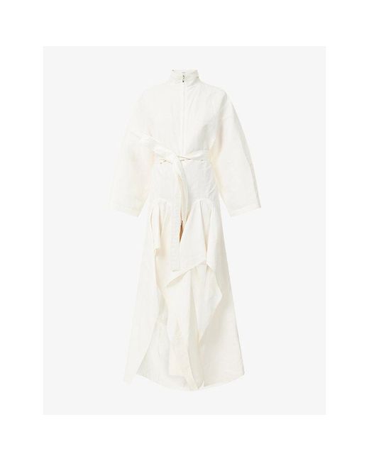 Alaïa White Ruffle-Hem Belted Poplin Jumpsuit