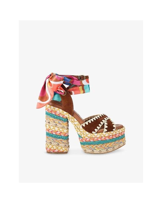 Kurt Geiger Multicolor Chelsea Scarf Rope-Heel Platform Suede Sandals