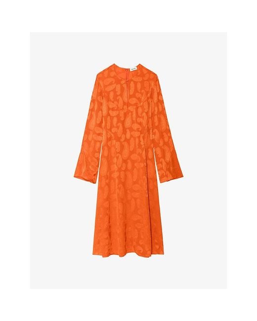 Zadig & Voltaire Orange Randon Paisley-Jacquard Silk Midi Dress