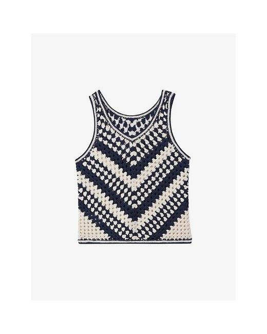 Reiss Blue Sabrina Crew-neck Colour-block Crochet Vest