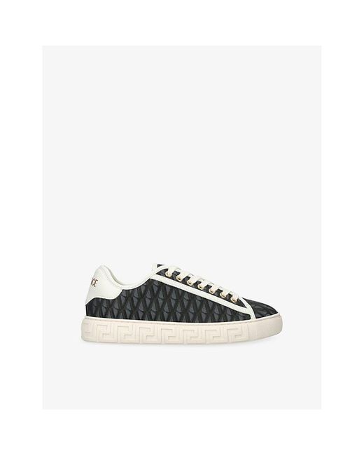 Versace White Logo-Print Canvas Trainers