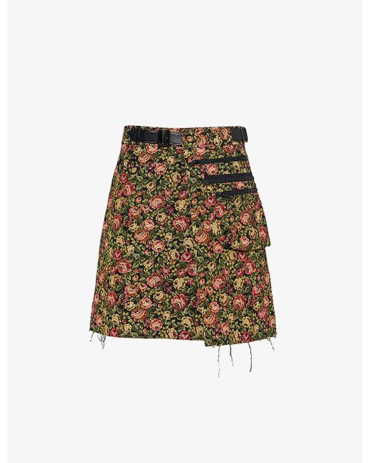 Undercover Natural Floral-pattern Jacquard-texture Woven-blend Mini Skirt for men
