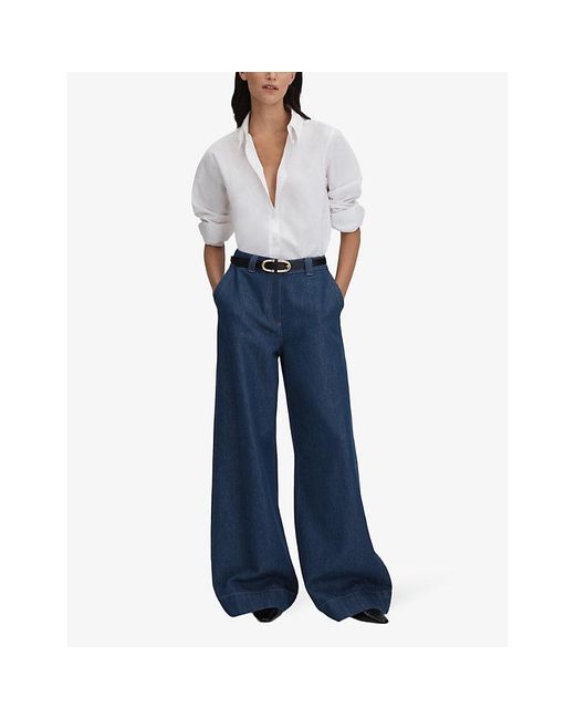 Reiss Blue Olivia Wide-leg High-rise Denim Jeans