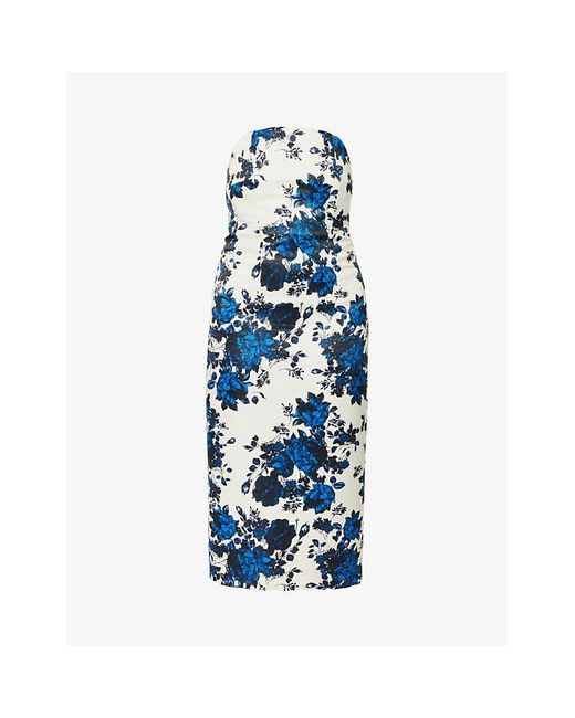 Emilia Wickstead Blue Yulie Floral-print Slim-fit Woven Maxi Dress