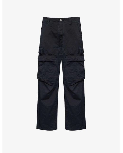 Purple Brand Blue Flap-pocket Wide-leg Cotton-twill Trouser for men