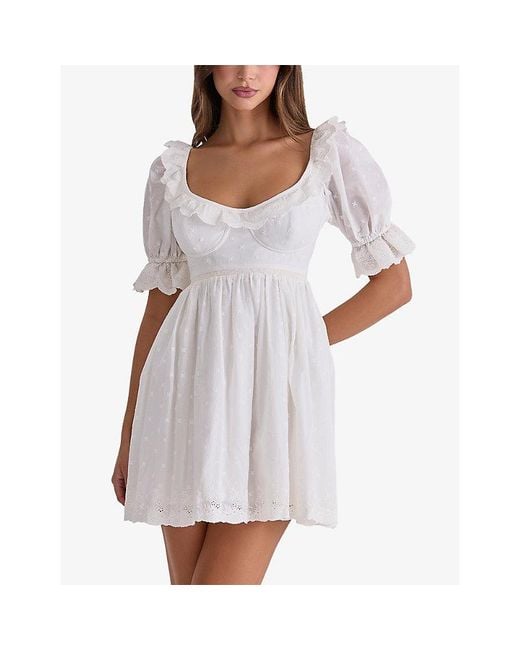 House Of Cb White Maisie Broderie-Anglaise Cotton Mini Dress Xs (A-C Cup)