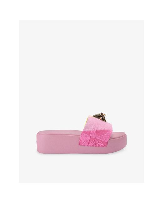 Kurt Geiger Pink Meena Eagle Towelling Platform Sandals