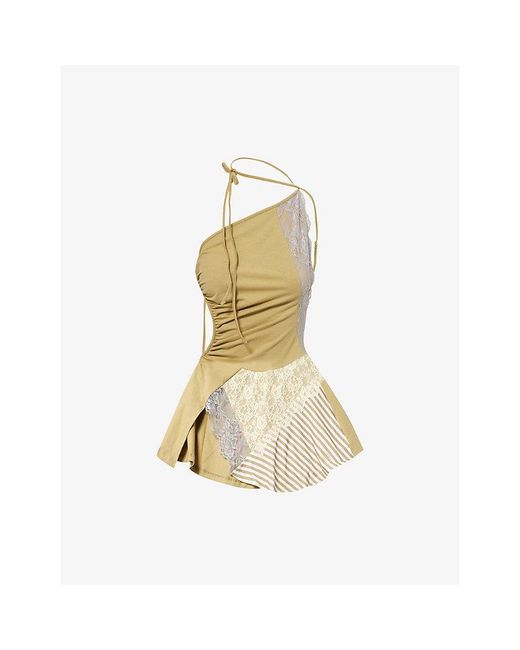 Jaded London Metallic Reworked Asymmetric Lace Cotton-Blend Mini Dress