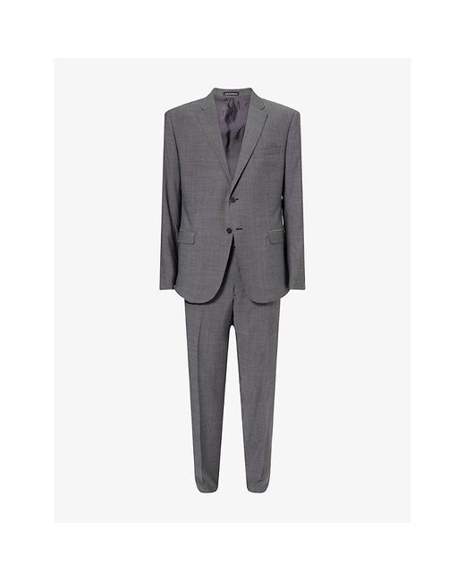 Emporio Armani Gray M Line Sharkskin Single-Breasted Wool Suit for men