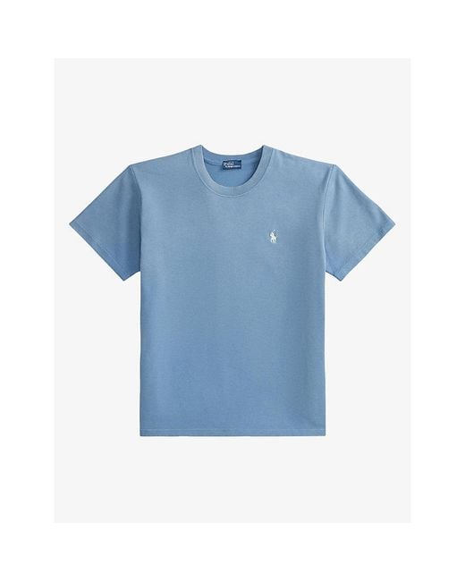 Polo Ralph Lauren Blue Logo-Embroidered Cotton-Jersey T-Shirt
