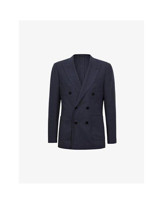 Reiss Admire Double-breasted Textured Stretch Wool-blend Blazer in Blue ...
