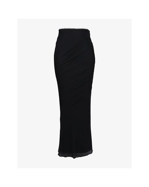 House Of Cb Black Cassidy Fluted-Hem Mesh Maxi Skirt