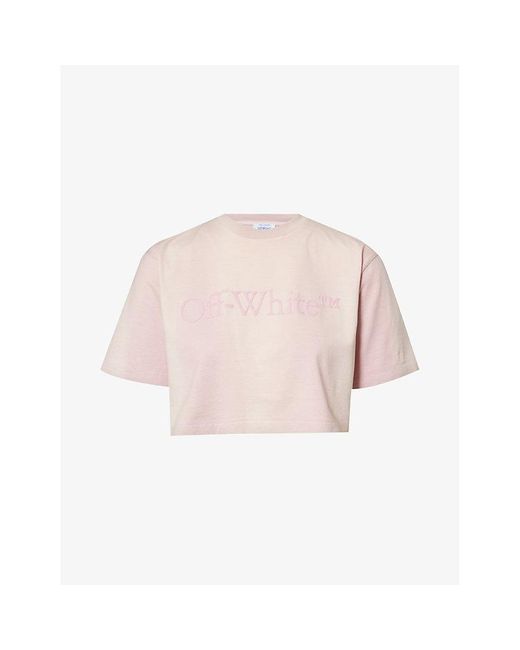 Off-White c/o Virgil Abloh Pink Brand-embellished Cropped Cotton-jersey T-shirt