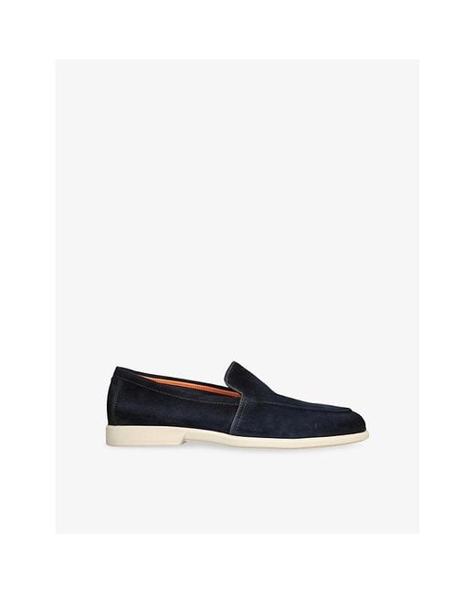 Santoni Blue Malibu Contrast-Sole Suede Loafers for men