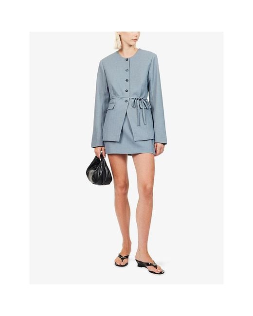 Dissh Blue Peyton Collarless Woven Blazer